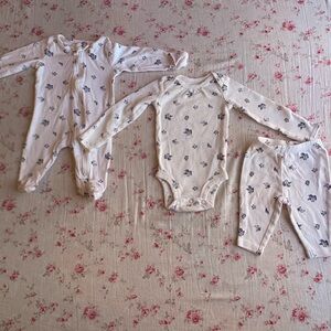 Carter's White and Blue Floral Bodysuit Set